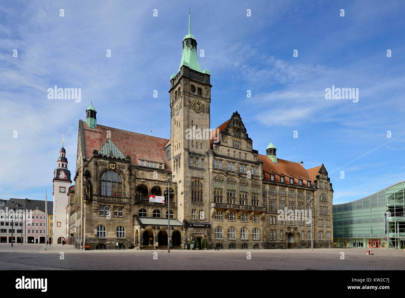 Chemnitz, nuovo municipio nel nuovo mercato, Neues Rathaus am Neumarkt Foto Stock