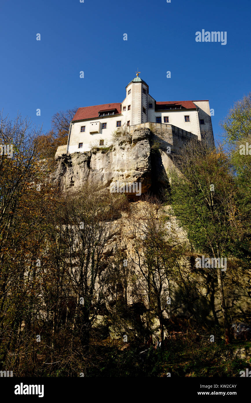 Elbsandstein, il castello di parodia di pietra, Burg Hohnstein Foto Stock