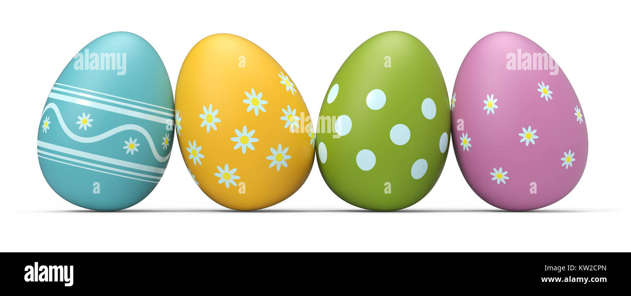 Colorate le uova di pasqua isolato su sfondo bianco del rendering 3D Foto Stock