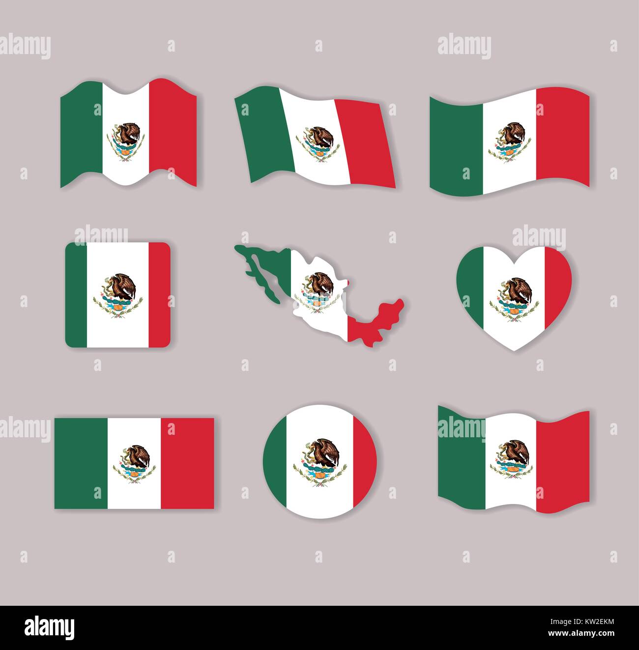 Messico bandiere Collezione sagome colorate in molte forme Illustrazione Vettoriale