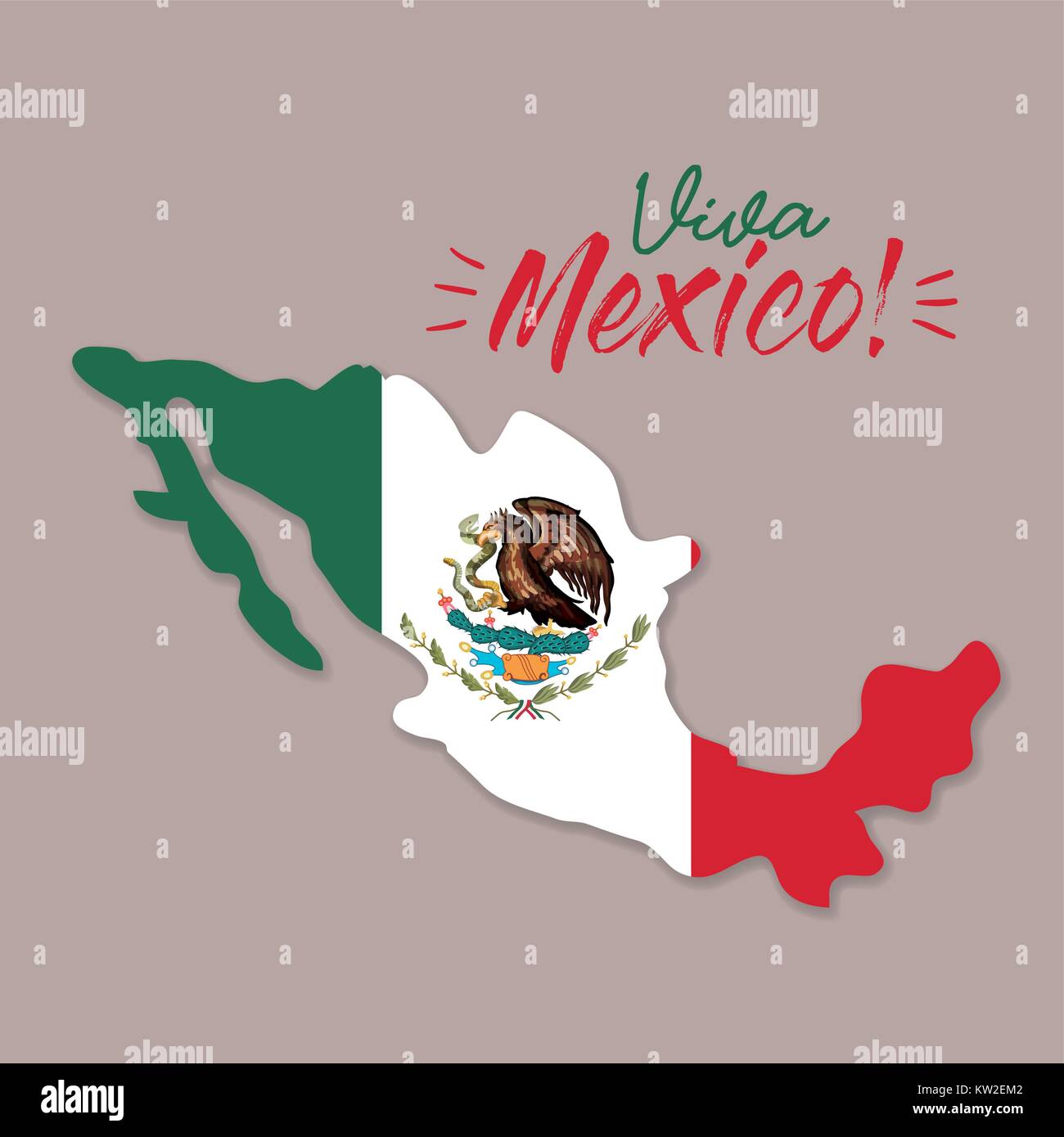 Viva il Messico poster con il Messico mappa e bandiera silhouette colorato Illustrazione Vettoriale