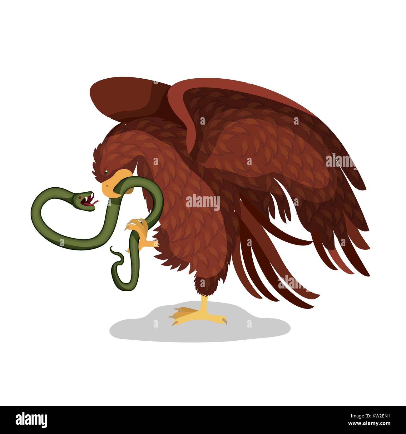 Bandiera messicana emblema della silhouette colorato di eagle con snake nel picco su sfondo bianco Illustrazione Vettoriale