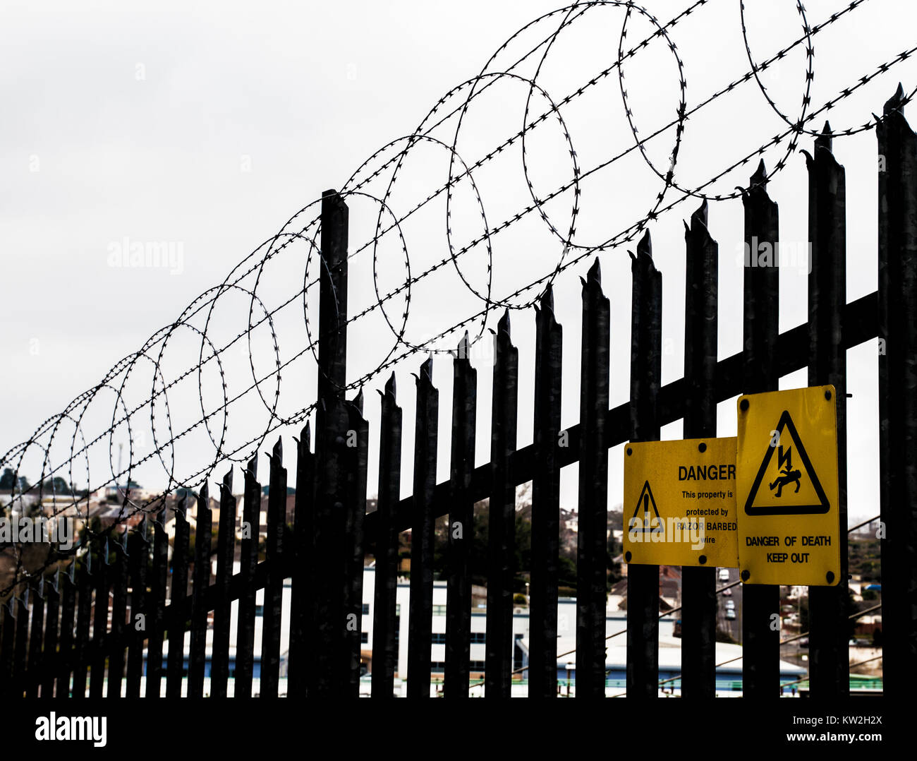 Silhouette di un rasoio filo spinato Foto Stock