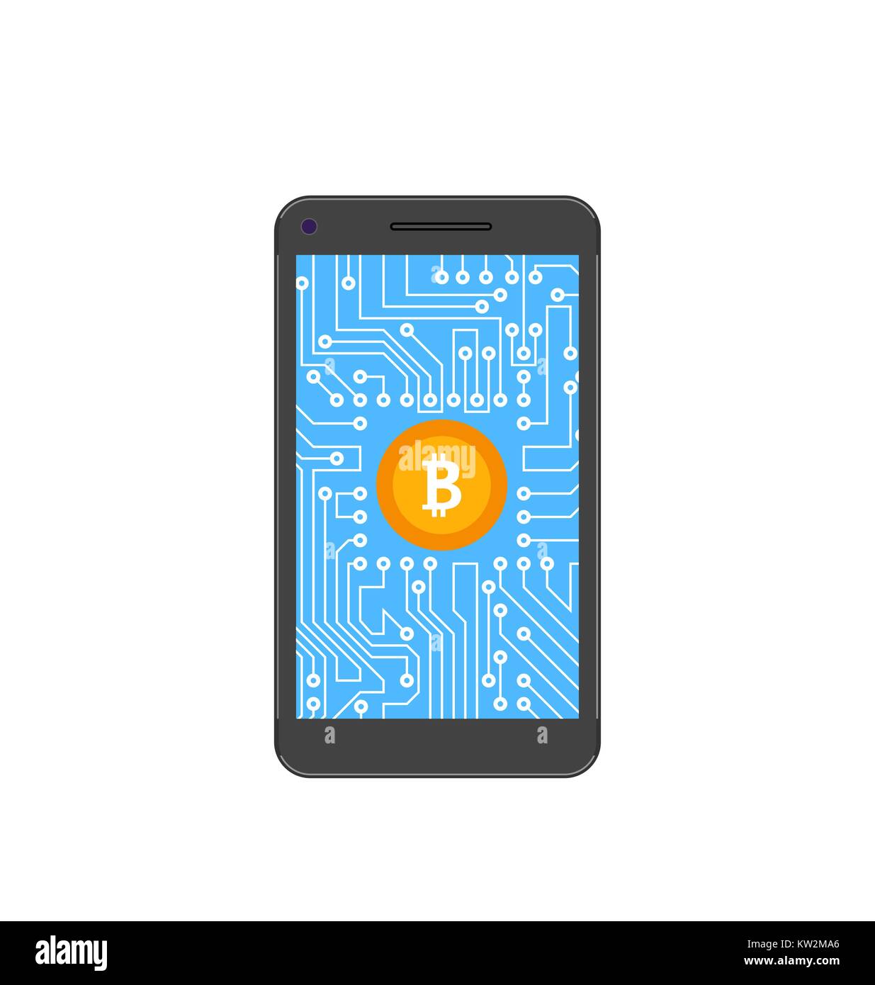 Bitcoin, Crypto valuta, la nozione di miniere di denaro digitale, Bit-Coin e Smart Phone Illustrazione Vettoriale