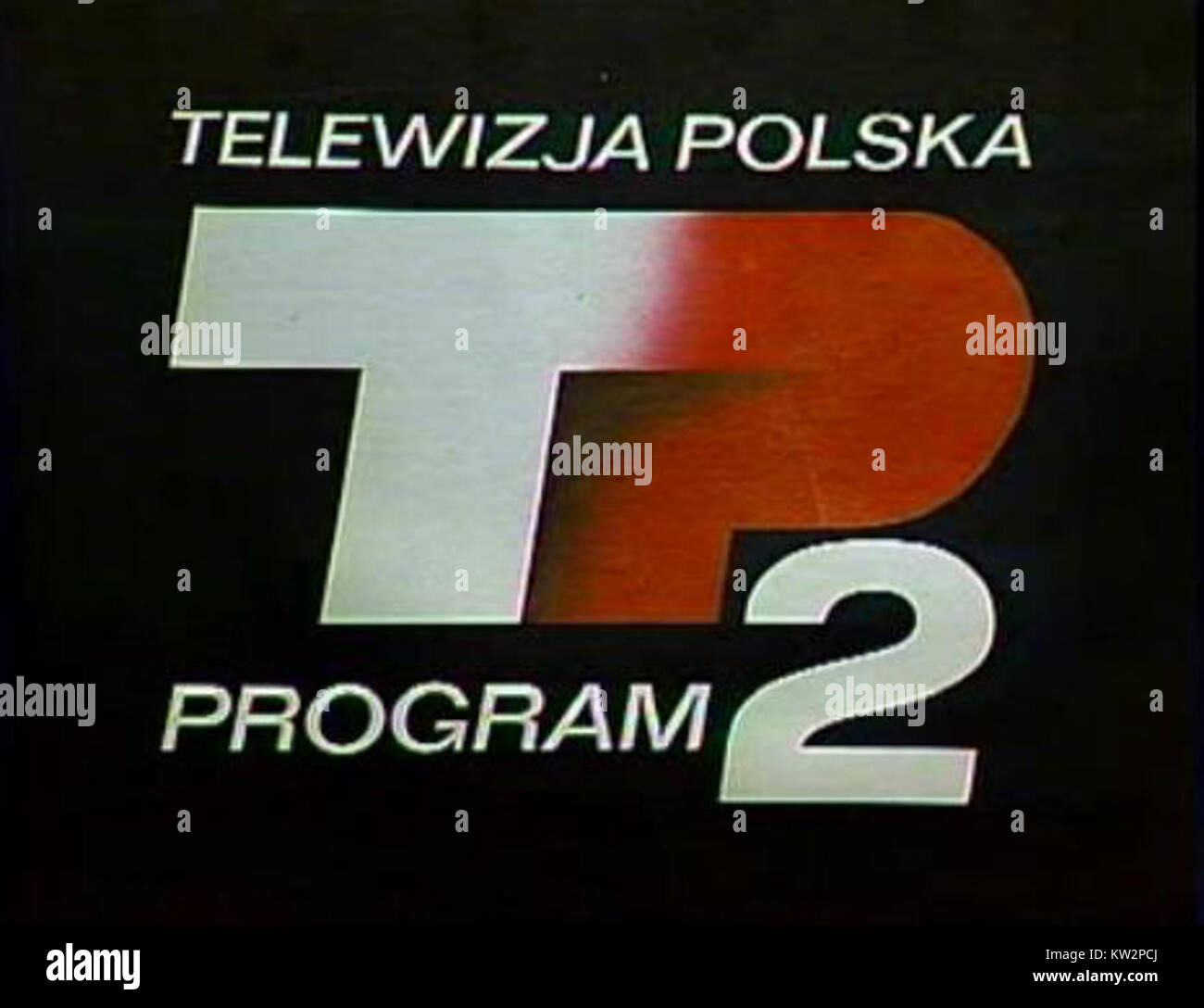 Il logo TVP2 degli anni '1970 e '1980 rappresenta l'identità visiva iconica del secondo canale televisivo nazionale di PolandÂ. Questo logo è un simbolo storico del marchio e della tradizione radiotelevisiva di channelâ. Foto Stock