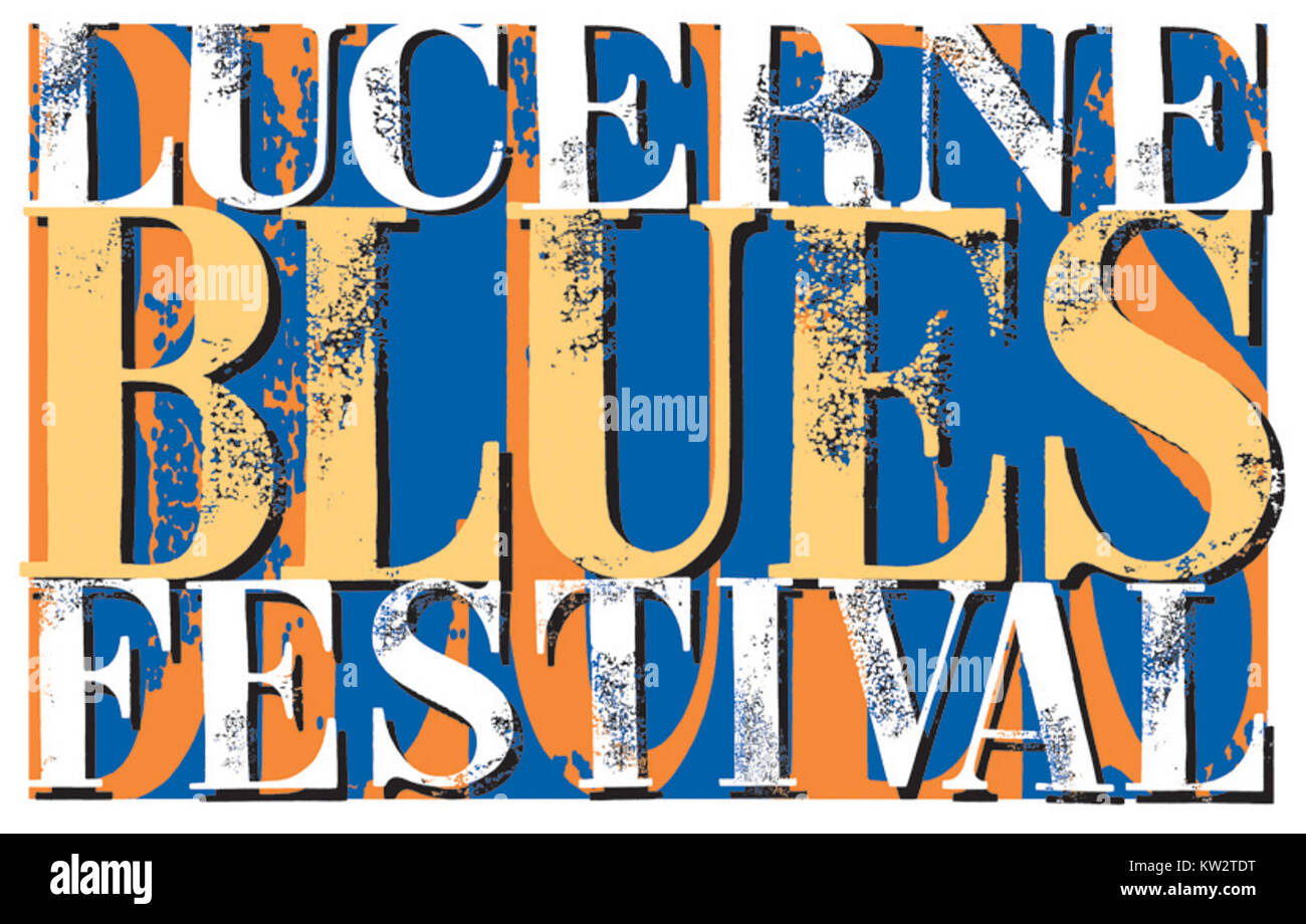 Il logo rappresenta il Blues Festival di Lucerna, in Svizzera, un evento rinomato che celebra la musica blues, attira musicisti e fan da tutto il mondo. Foto Stock