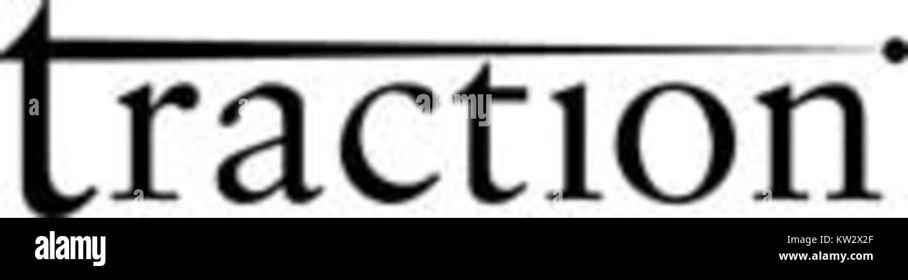Il logo Traction rappresenta il marchio di un'azienda o di un prodotto associato al settore dei trasporti o dell'ingegneria. Il design del logo enfatizza gli elementi relativi al movimento e alla funzionalità. Foto Stock