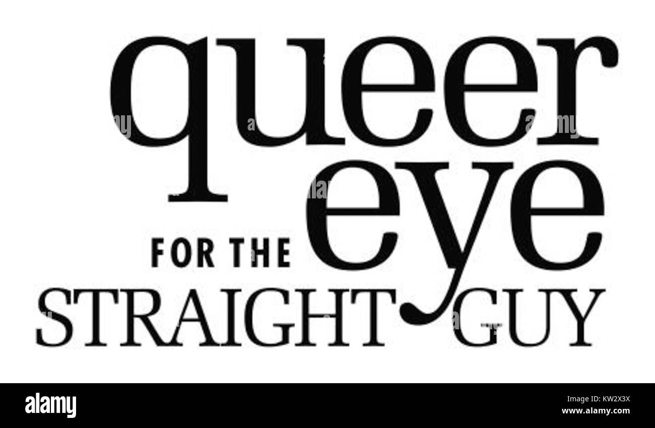 Il logo di *Queer Eye for the Straight Guy*, un popolare programma televisivo che si concentra sulle trasformazioni personali, evidenziando l'importanza di cura di sé, stile e fiducia. Foto Stock