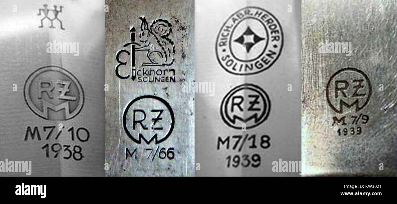 Un'immagine modificata del marchio RZM (Reichszeugmeisterei), un emblema ufficiale tedesco nazista usato per marcare le uniformi militari e paramilitari durante il terzo Reich. Questo simbolo rappresenta l'insegna ufficiale dell'epoca. Foto Stock