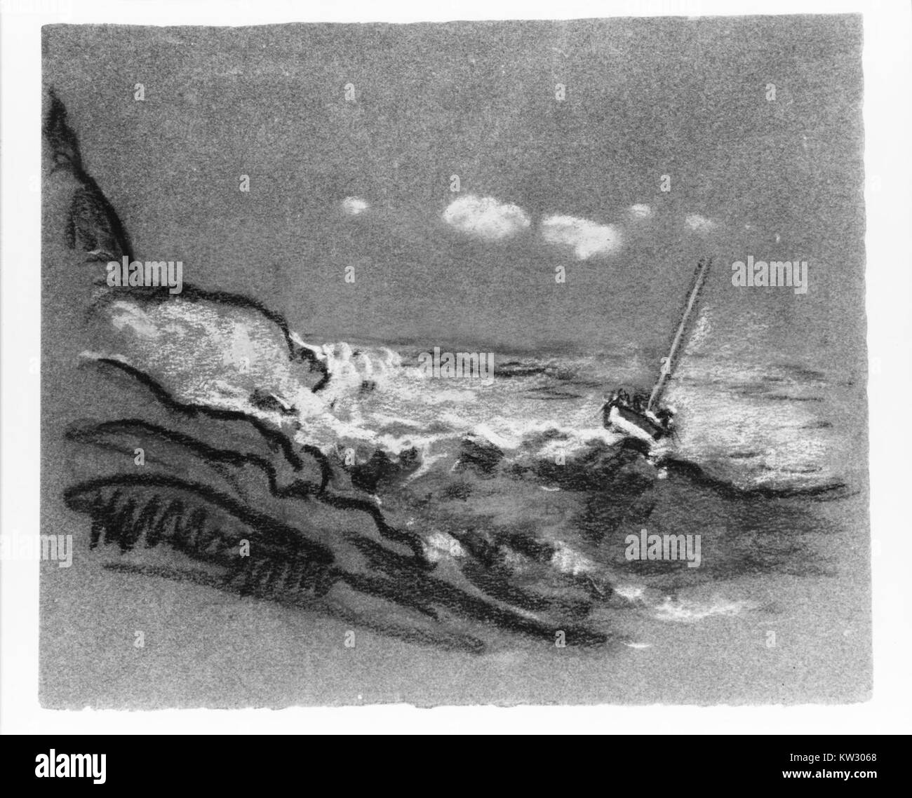L'opera d'arte "Boat in Distress" è ospitata nel Metropolitan Museum of Art Raffigura una barca in condizioni pericolose, probabilmente una scena di sofferenza marittima. Il pezzo fa parte della collezione del museo di opere d'arte a tema marittimo. Foto Stock
