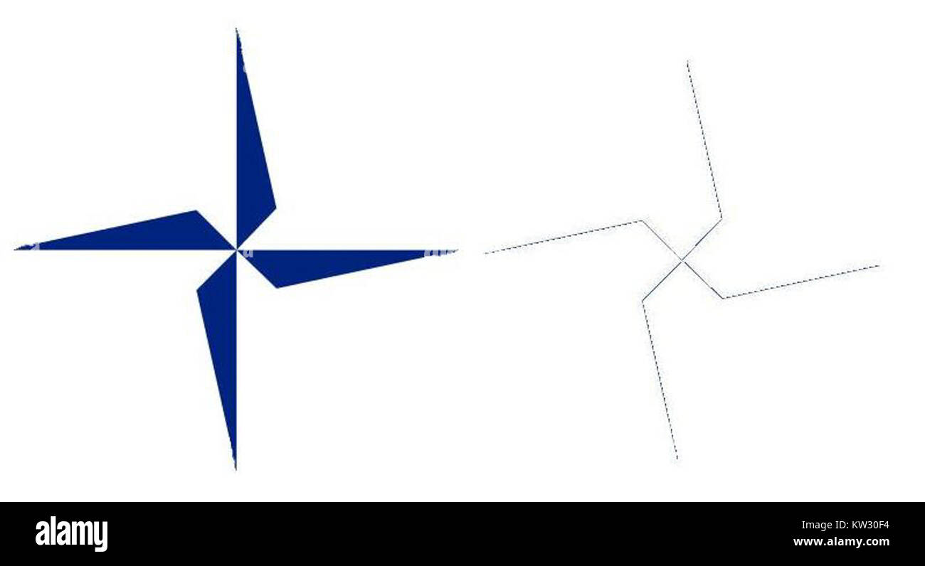 La svastica, un antico simbolo, è stata controversa associata alla Germania nazista. La sua presenza nel simbolo della NATO si riferisce al suo contesto storico o all'uso improprio in casi specifici. Foto Stock