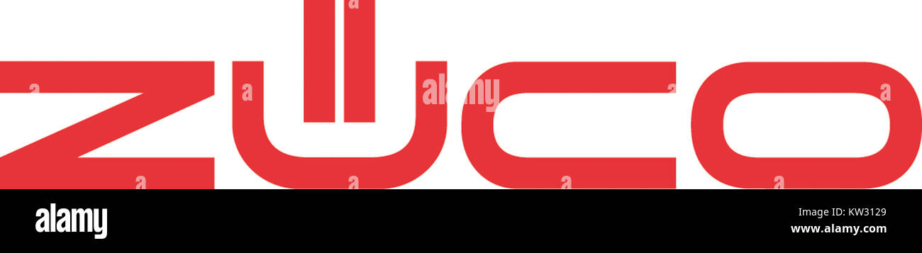 Logo per Zueco, progettato in formato a 4 colori a 300 dpi, che mostra gli aspetti del branding e del design grafico. Il logo enfatizza la chiarezza, l'uso dei colori e i principi del design moderno. Foto Stock