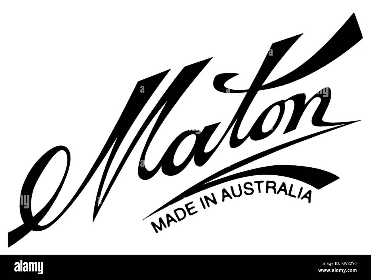 Il logo Maton rappresenta il marchio di una nota compagnia di chitarre australiana, Maton. Riconosciute per la loro qualità artigianale, le chitarre Maton sono un elemento fondamentale sia per le comunità musicali professionali che per quelle amatoriali. Foto Stock