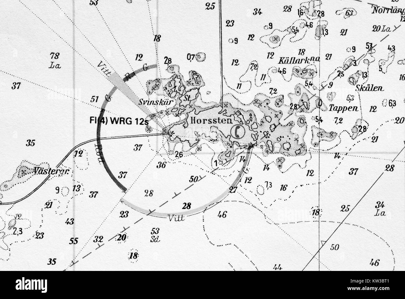 Ripresa macro di un vecchio diagramma di Marino, dettagliando arcipelago di Stoccolma Foto Stock