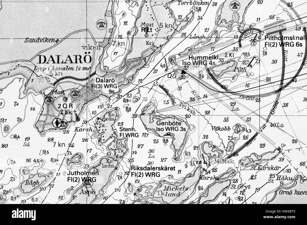 Ripresa macro di un vecchio diagramma di Marino, dettagliando arcipelago di Stoccolma Foto Stock