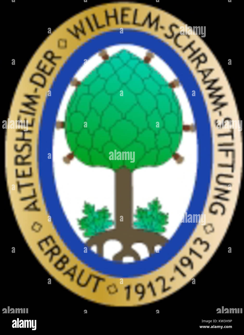 Il logo di Wilhelm Schramm Stift, caratterizzato da un bordo nero, rappresenta la missione e il significato storico della fondazione. Lo Stift si concentra sul sostegno all'istruzione e alla conservazione culturale. Foto Stock