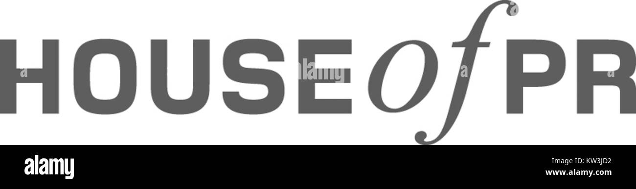 Immagine del logo di House of PR Oy, un'azienda di pubbliche relazioni, che mostra i suoi elementi di design e branding. Foto Stock