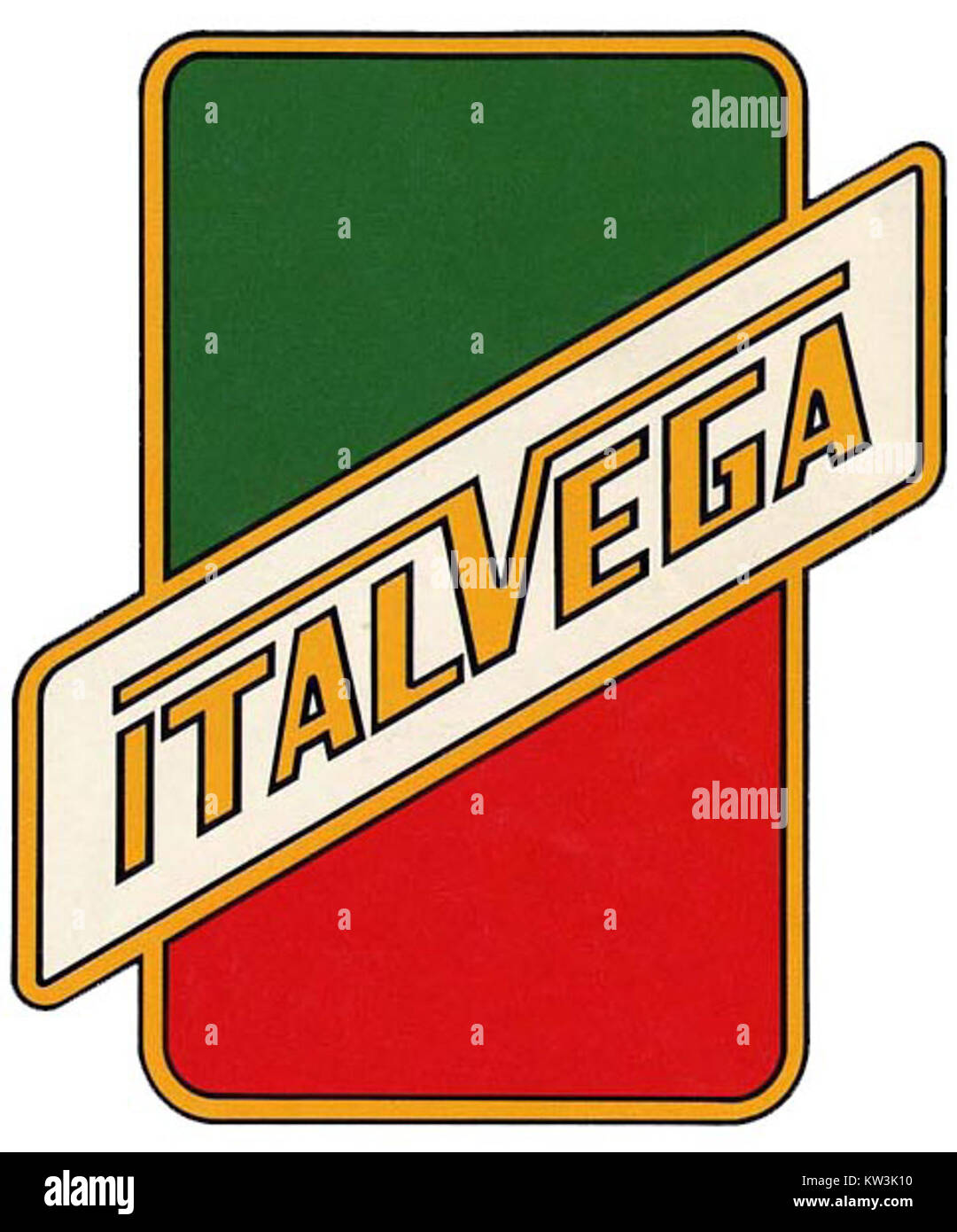 Il logo Italvega rappresenta il marchio di biciclette Italvega, attivo dal 1970 alla fine degli anni '1970, noto per le biciclette da strada di qualità disegnate da Ben Lawee e costruite in Italia. Foto Stock