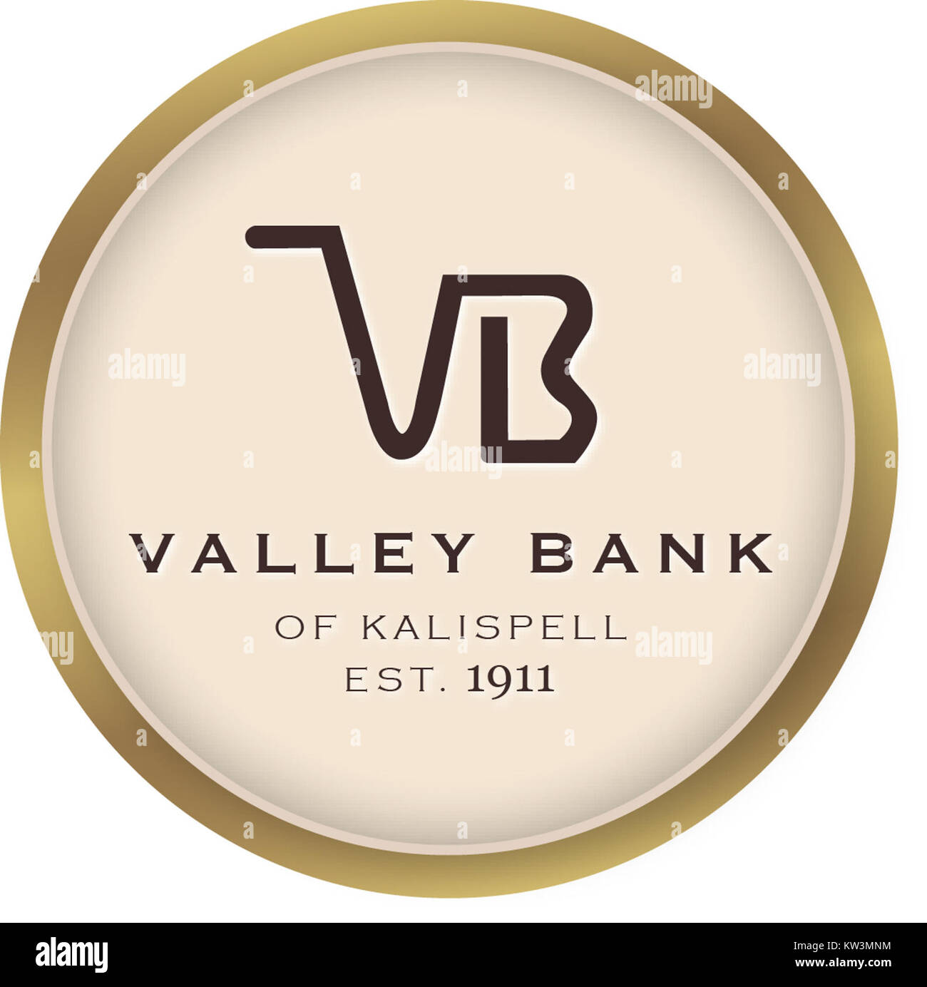 Il logo della Valley Bank of Kalispell rappresenta l'istituto finanziario con sede a Kalispell, Montana. Il logo probabilmente simboleggia il suo ruolo nell'economia locale e nella comunità. Foto Stock