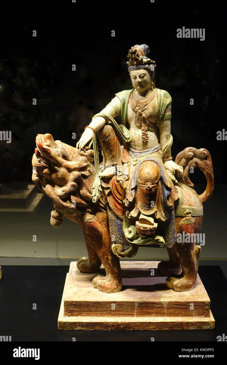 Boddhisattva Manjushri, Cina, Jin o dinastia Yuan, del XIII secolo, in legno policromo Museu do Oriente Lisbon, Portogallo DSC06964 Foto Stock