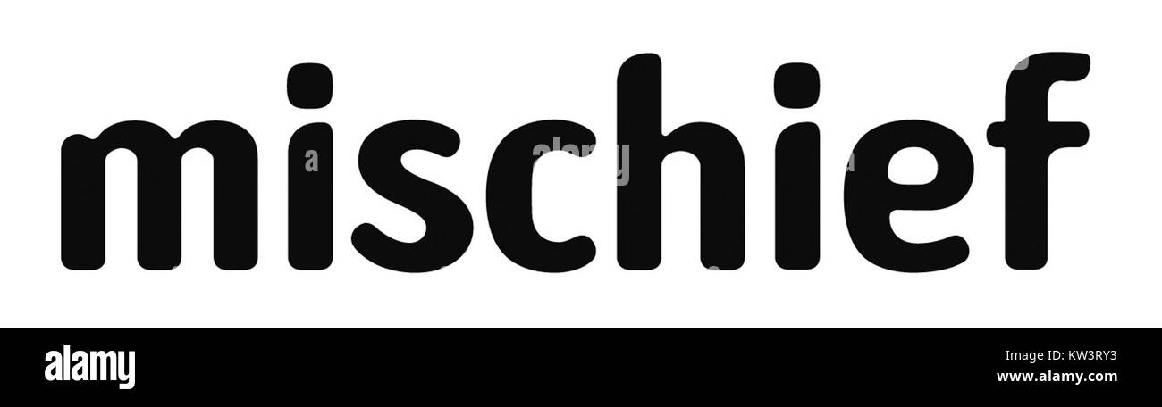 Il logo di "Mischief", probabilmente un marchio o un evento del 2011, che mostra il design grafico e lo stile del branding. Foto Stock