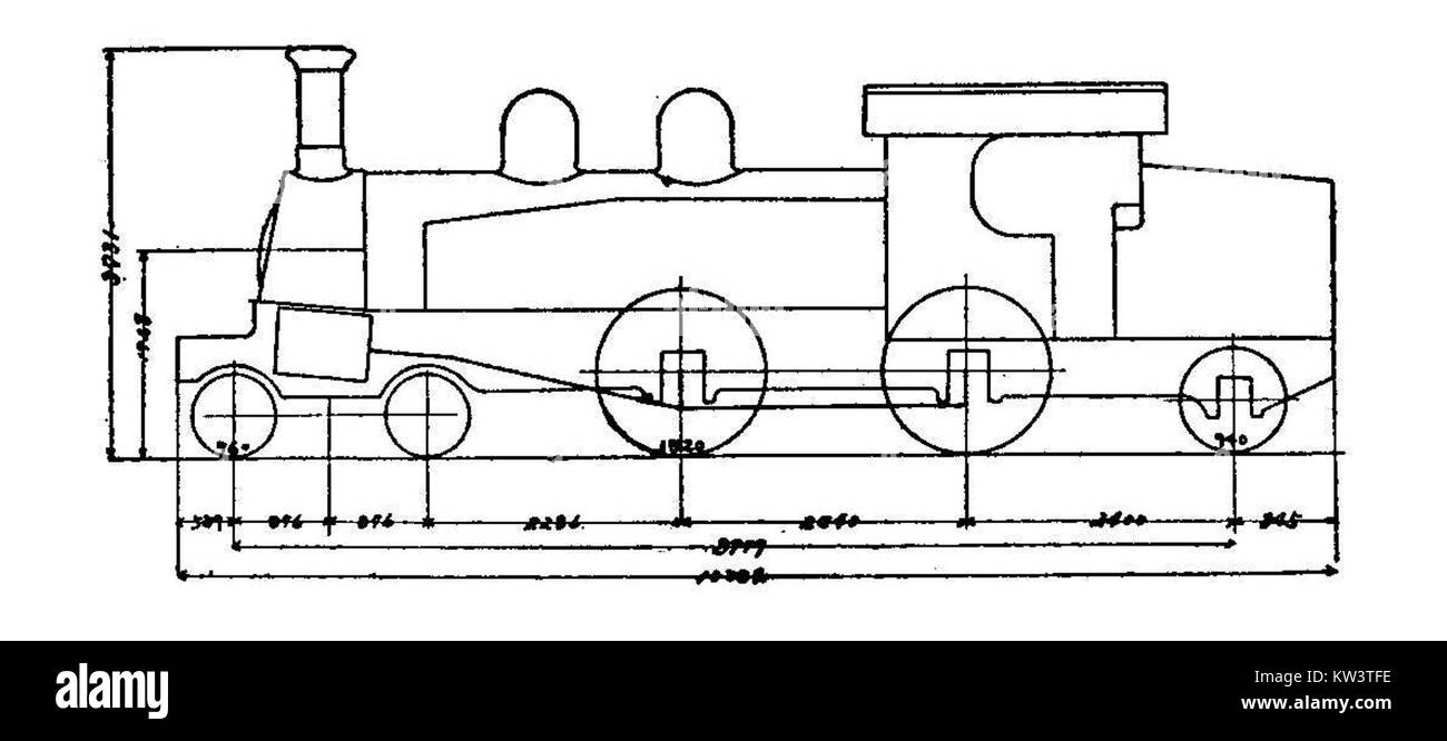 Fotografia della JGR 1000SL(2nd), un modello di locomotiva a vapore giapponese prodotta dalla Kawasaki nel 1930, che mostra le sue caratteristiche di design e ingegneria. Foto Stock
