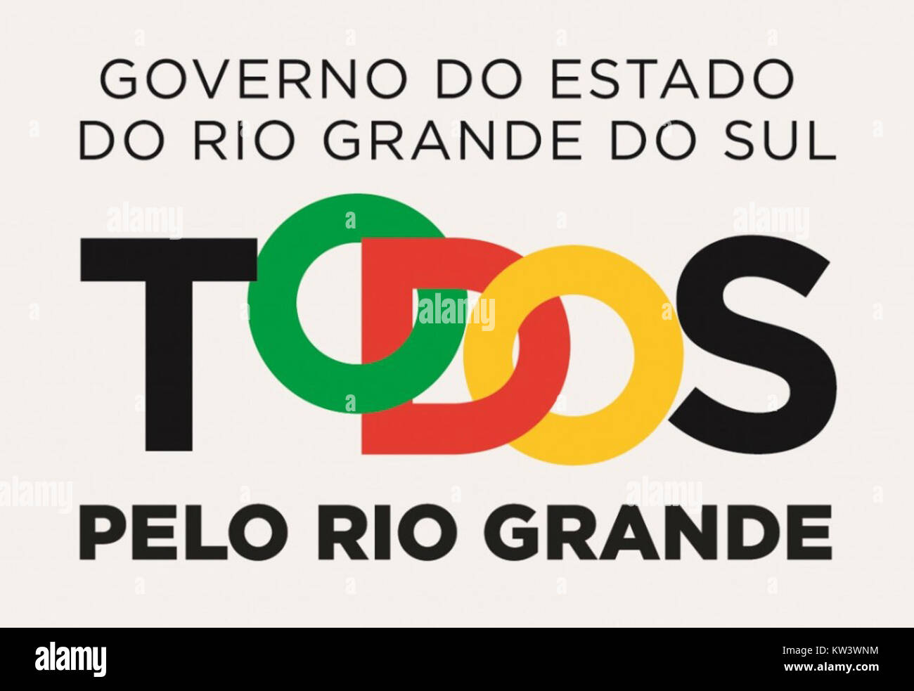 "Todos pelo Rio grande" si traduce in "tutti per Rio grande", che indica un movimento collettivo o un'iniziativa incentrata sulla regione del Rio grande, probabilmente correlata a cause sociali o ambientali in Brasile. Foto Stock