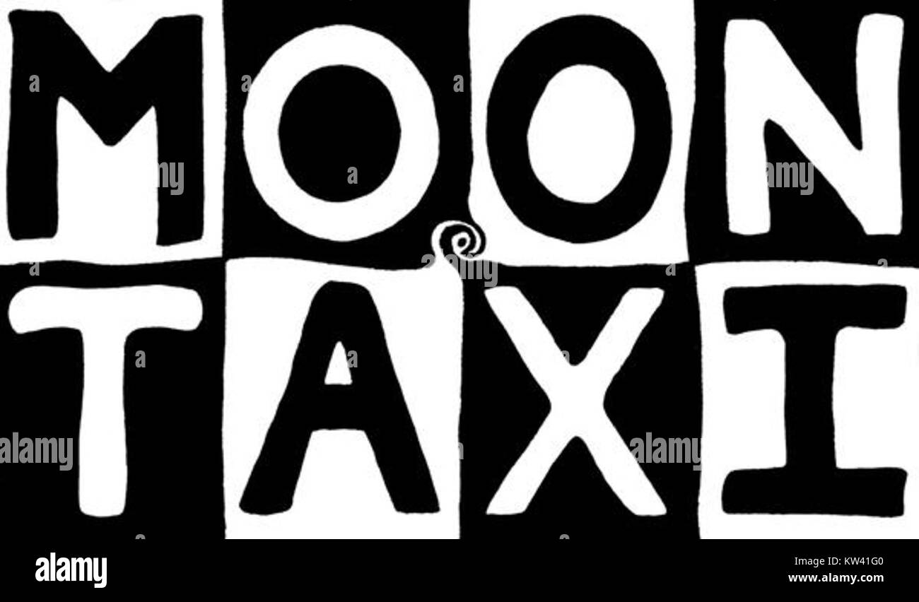 Il logo Old Moon taxi rappresenta un marchio in stile vintage che evoca un senso di nostalgia per i servizi di trasporto classici. Presenta un emblema che unisce estetica retrò a un design senza tempo, riflettendo l'impegno del marchio per un servizio di qualità. Foto Stock