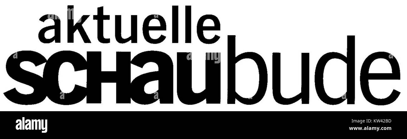 WP Aktuelle Schaubude è una società di intrattenimento tedesca nota per l'organizzazione di mostre e spettacoli. Il logo del 2002 rappresenta il suo marchio e i suoi servizi, che includono spettacoli dal vivo, mostre d'arte ed eventi culturali. Foto Stock