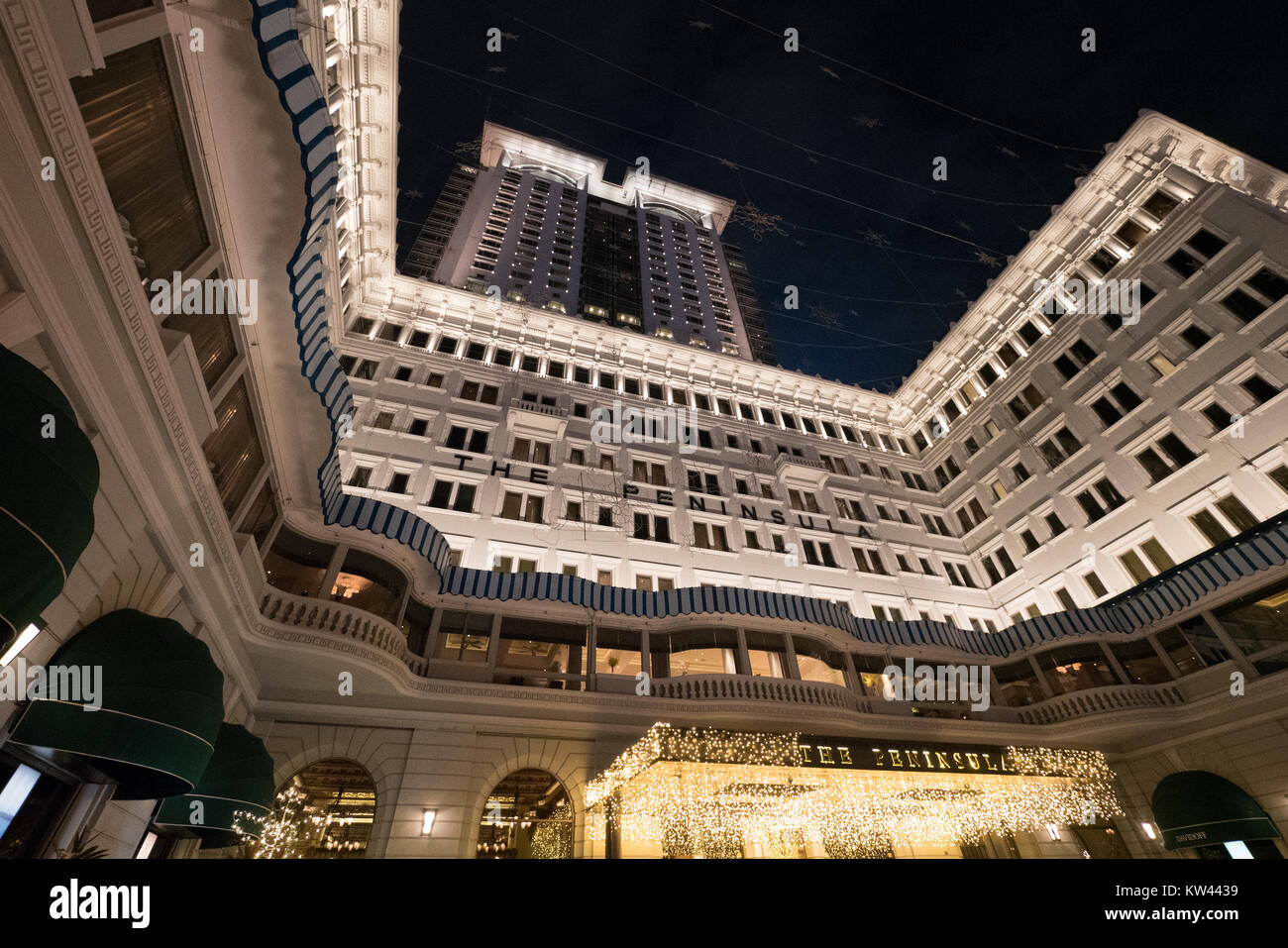 Hong kong peninsula hotel di notte Foto Stock