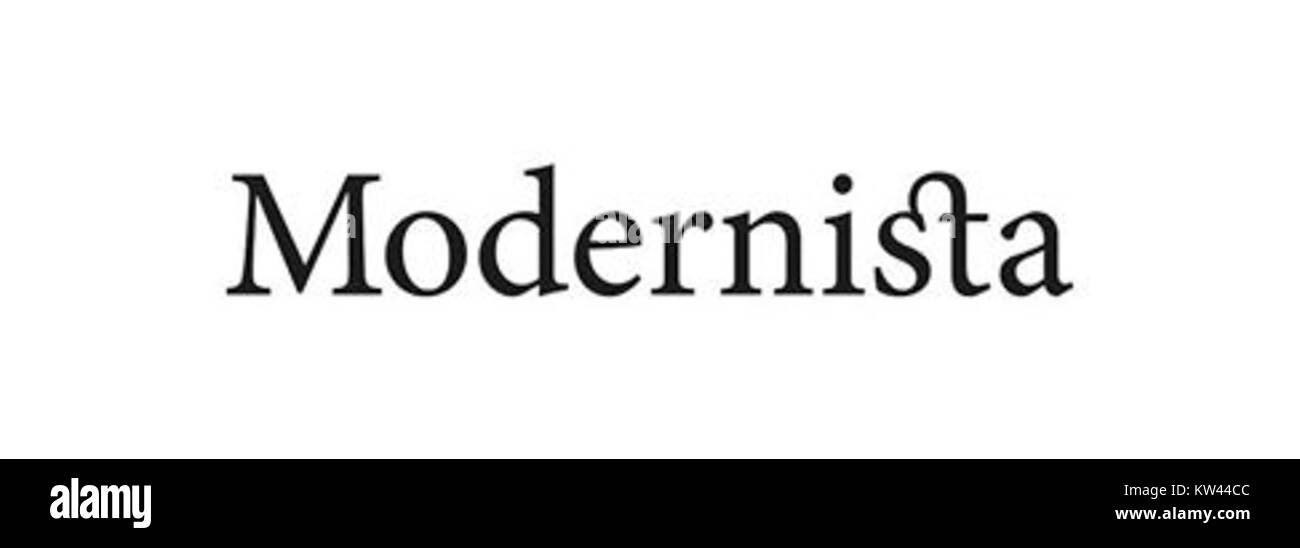 Il logotipo modernista rappresenta uno stile di design caratterizzato da elementi ornati ed espressivi, comunemente associati al movimento Art Nouveau dei primi anni del XX secolo. Questa estetica del design enfatizza le linee fluide e le forme organiche, spesso utilizzate nel branding e nell'architettura durante quel periodo. Foto Stock