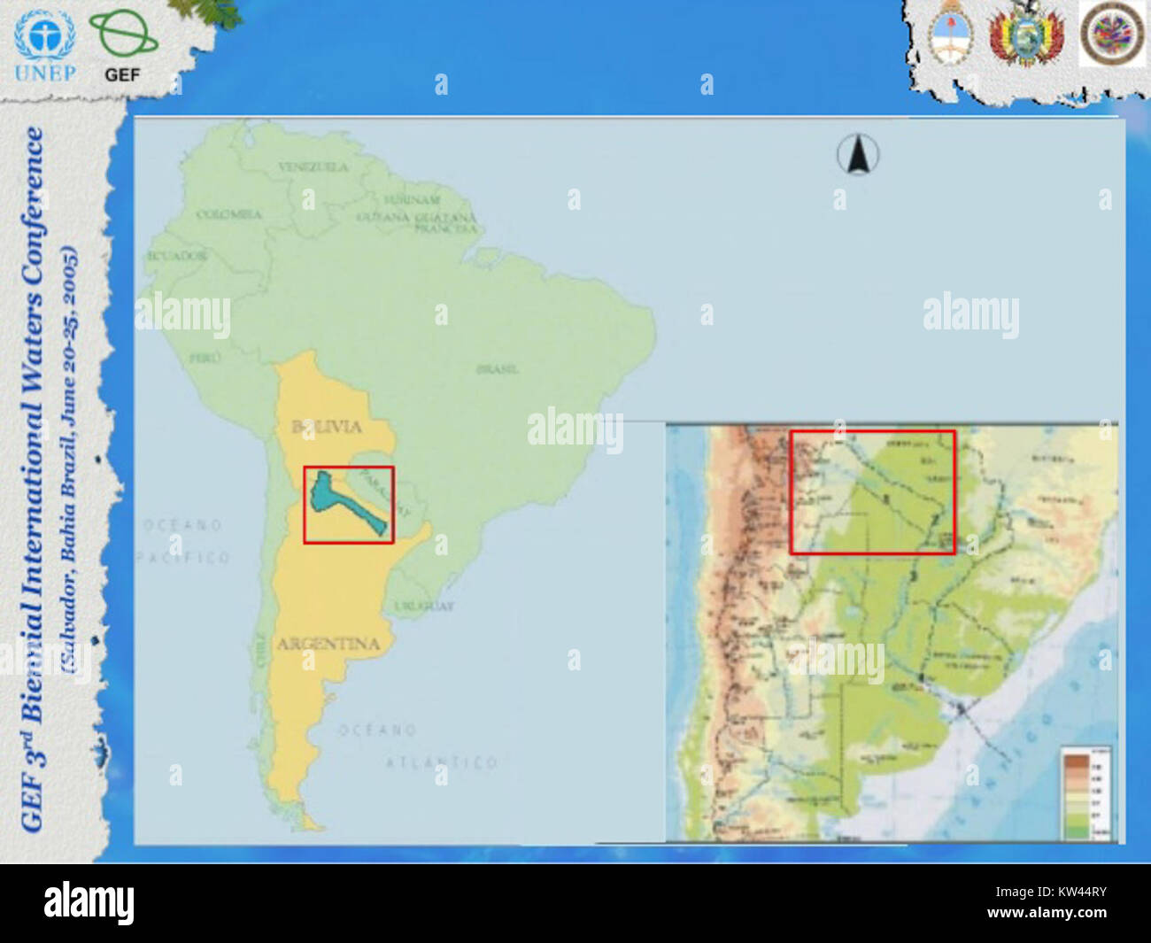 Il programma d'azione strategico per il bacino binazionale del fiume Bermejo si concentra sulle risorse idriche condivise tra Argentina e Bolivia. Comprende la gestione ambientale, l'utilizzo sostenibile dell'acqua e la cooperazione regionale per garantire la protezione e l'uso corretto del sistema fluviale. Foto Stock