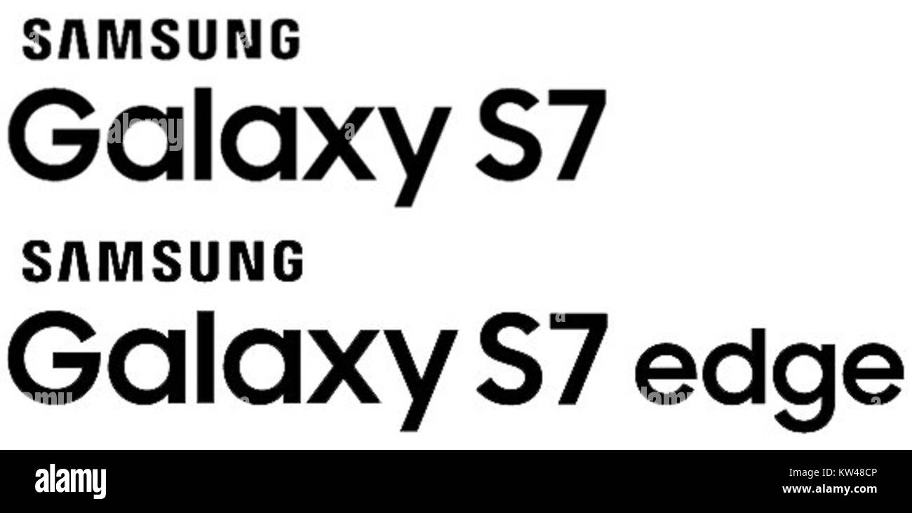 Il logo Samsung Galaxy S7 e S7 Edge rappresenta il marchio degli smartphone di punta Samsung 2016, noti per le loro elevate prestazioni e il design. Foto Stock