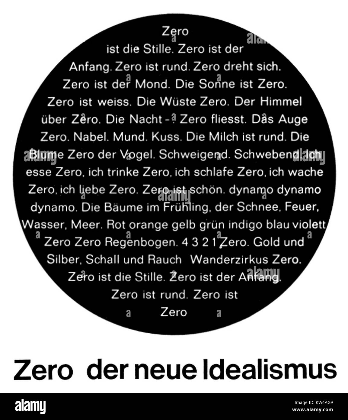 Il Manifesto ZERO, un documento chiave del gruppo ZERO, un movimento artistico d'avanguardia negli anni '1950 e '1960, promosse un approccio radicale all'arte che respingeva le forme tradizionali e mirava a spingere i confini dell'espressione artistica moderna. Foto Stock
