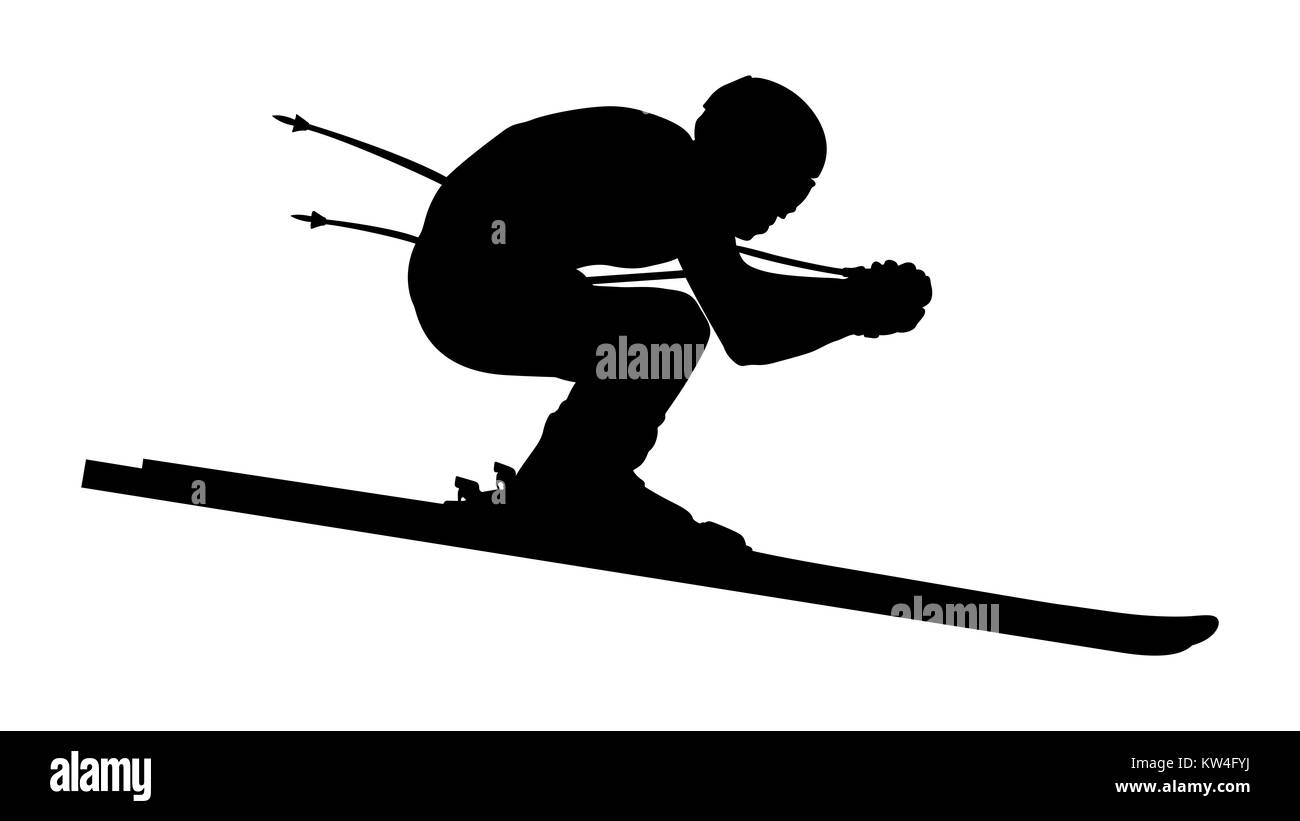 Atleta sciatore in discesa sci alpino silhouette nera Foto Stock