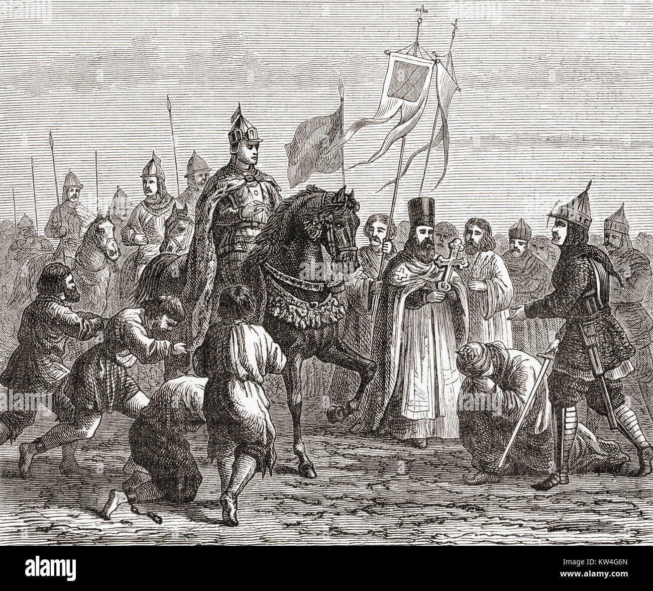 Ivan il Terribile entrando Kazan nel 1552. Ivan IV Vasilyevich, 1530 - 1584, aka Ivan il Terribile o Ivan il temibile. Il Gran Principe di Mosca dal 1533 al 1547, quindi 'Zar di tutte le Russie" fino alla sua morte nel 1584. Da Ward e bloccare la storia illustrata del mondo, pubblicato c.1882. Foto Stock