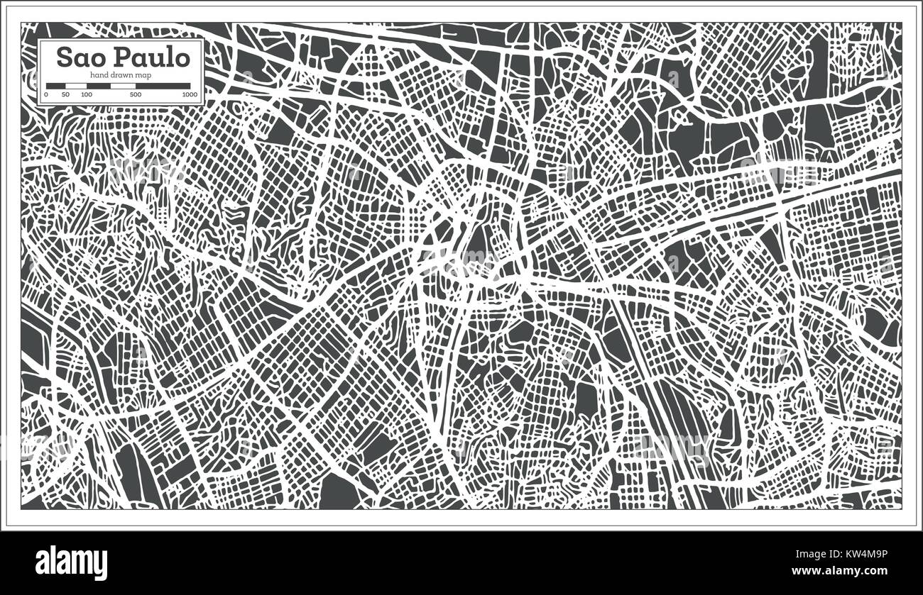 Sao Paulo Brasile mappa di città in stile retrò. Illustrazione Vettoriale. Mappa di contorno. Illustrazione Vettoriale