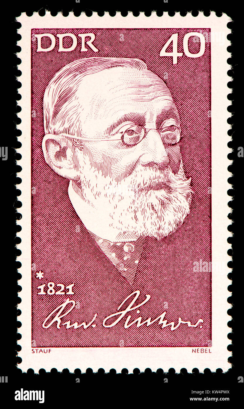 Tedesco orientale (DDR) francobollo (1971): Rudolf Ludwig Carl Virchow (1821 - 1902) medico tedesco, antropologo, patologo, prehistorian, biologis Foto Stock