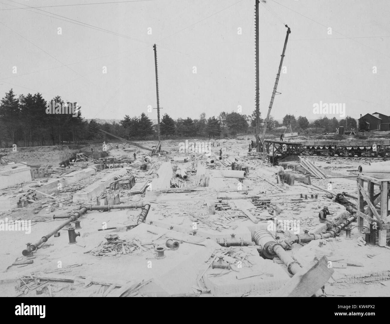 Aeratore Ashokan, durante la fase di costruzione, New York, 1914. Dalla Biblioteca Pubblica di New York. Foto Stock