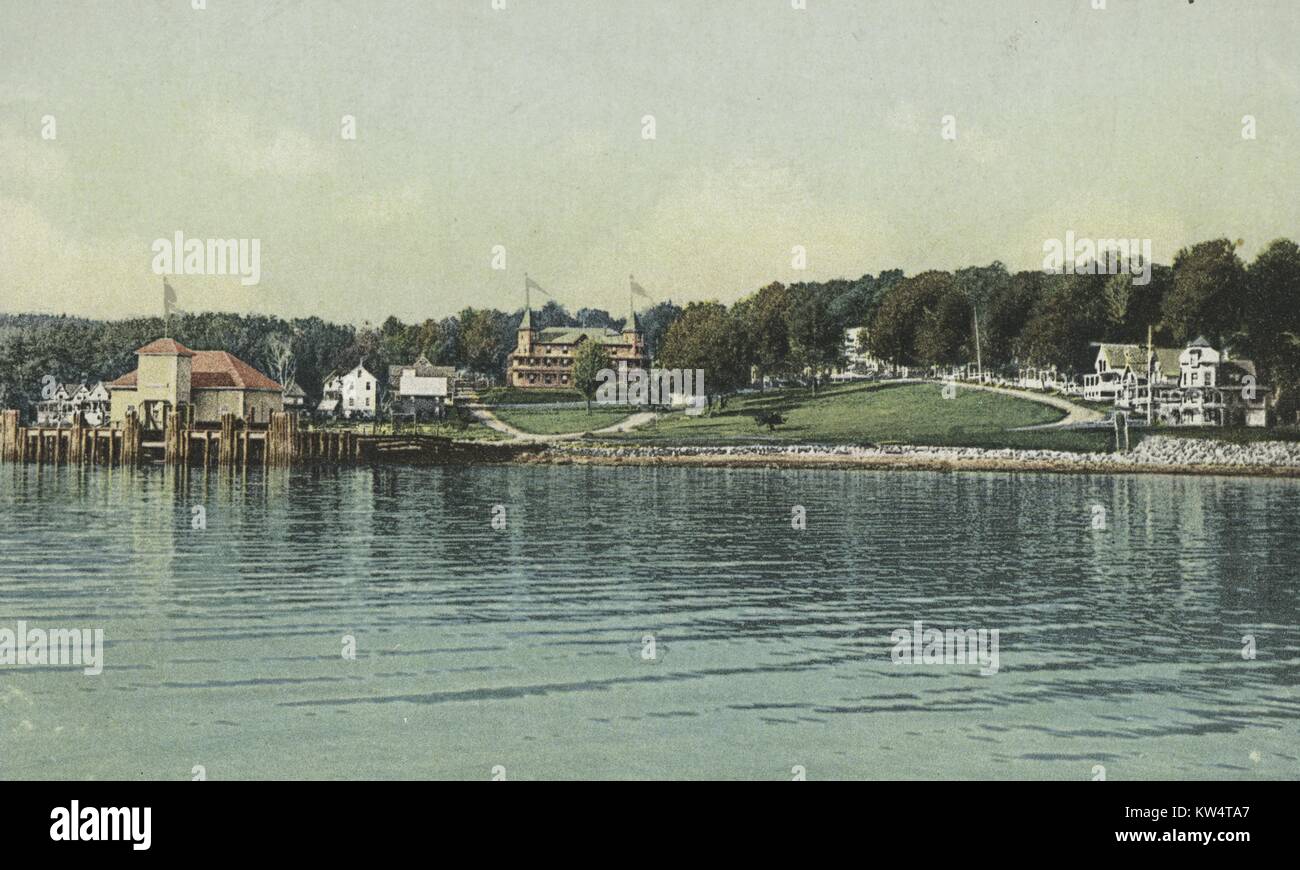 Cartolina del Northport Inn and Eastern Steamship Company's Landing, Northport, Maine, 1914. Dalla Biblioteca Pubblica di New York. Foto Stock