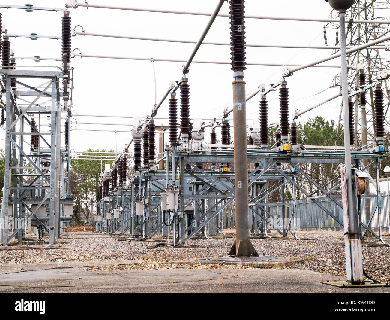 Diminuire vista prospettica di un elettricità sub-station Foto Stock