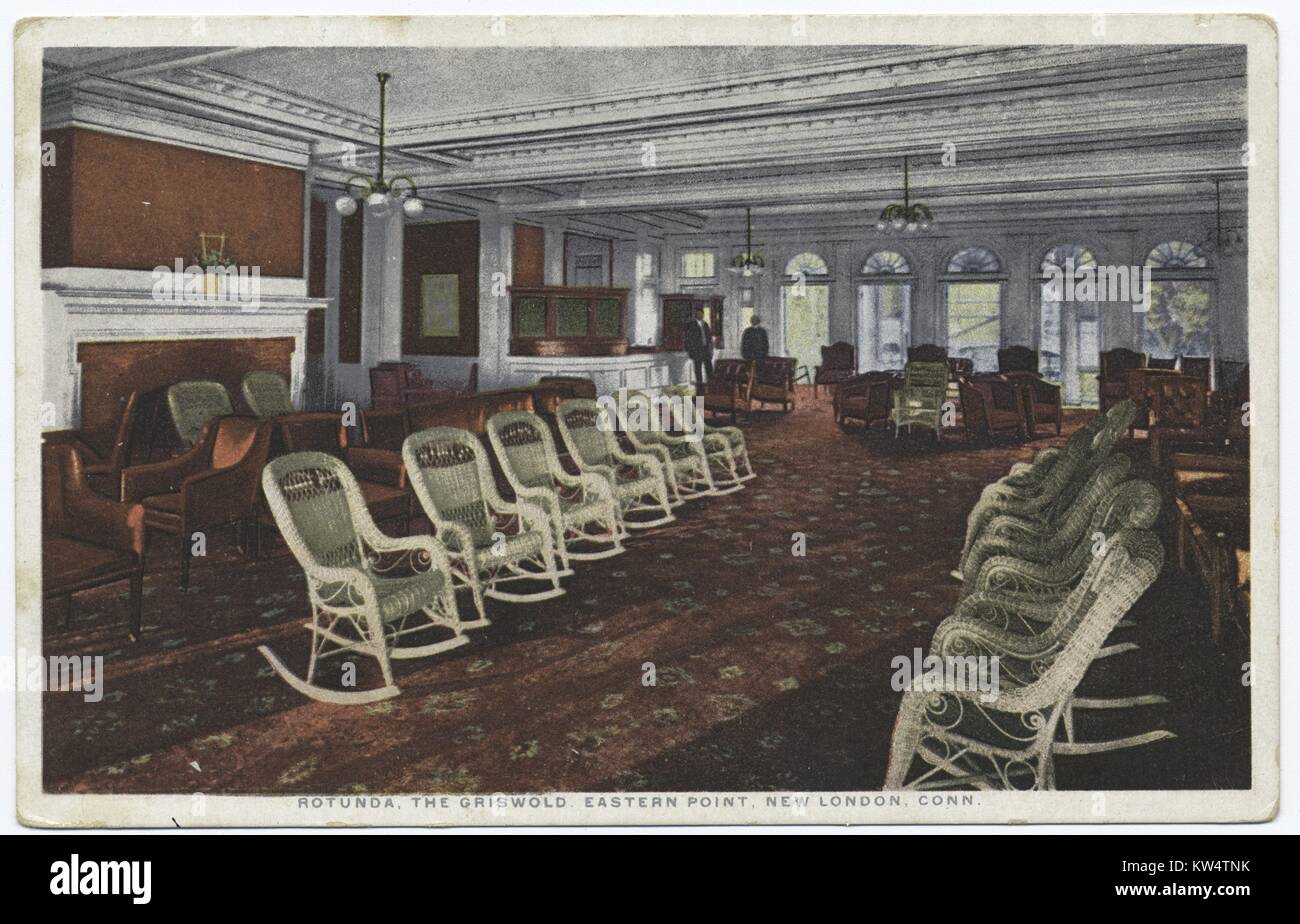 Cartolina del Griswold Hotel rotunda, New London, Connecticut, 1914. Dalla Biblioteca Pubblica di New York. Foto Stock