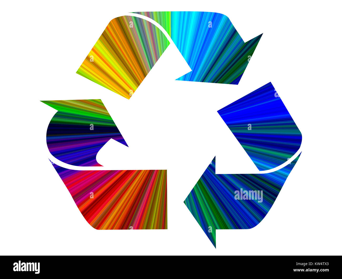 Simbolo di riciclaggio in vivaci colori Arcobaleno isolati su sfondo bianco Foto Stock