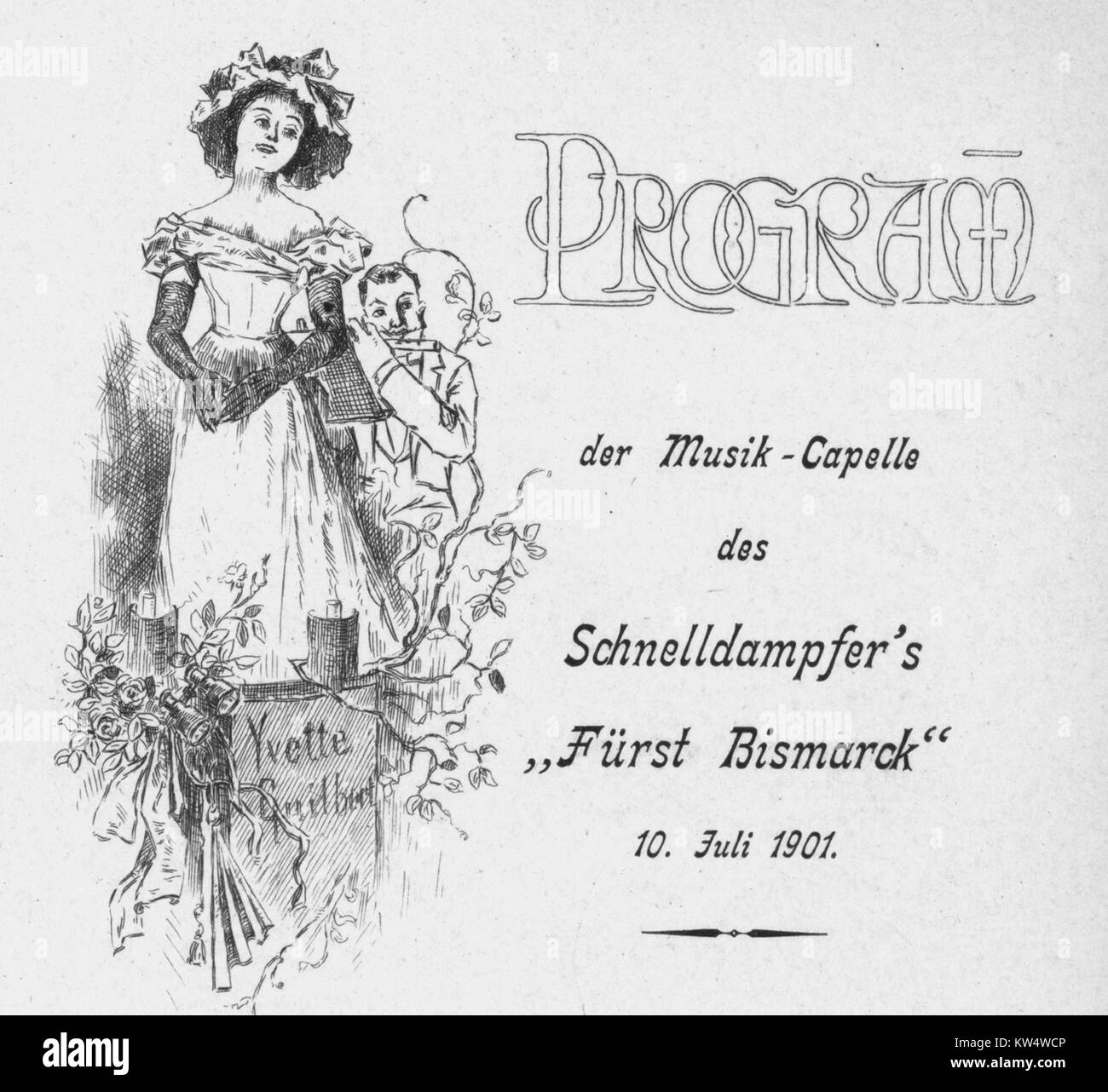 Programma musica der capelle des schnelldampfer del primo Bismarck (Hamburg Amerika line), 10 luglio 1901, 10 luglio 1901. Dalla Biblioteca Pubblica di New York. () Foto Stock