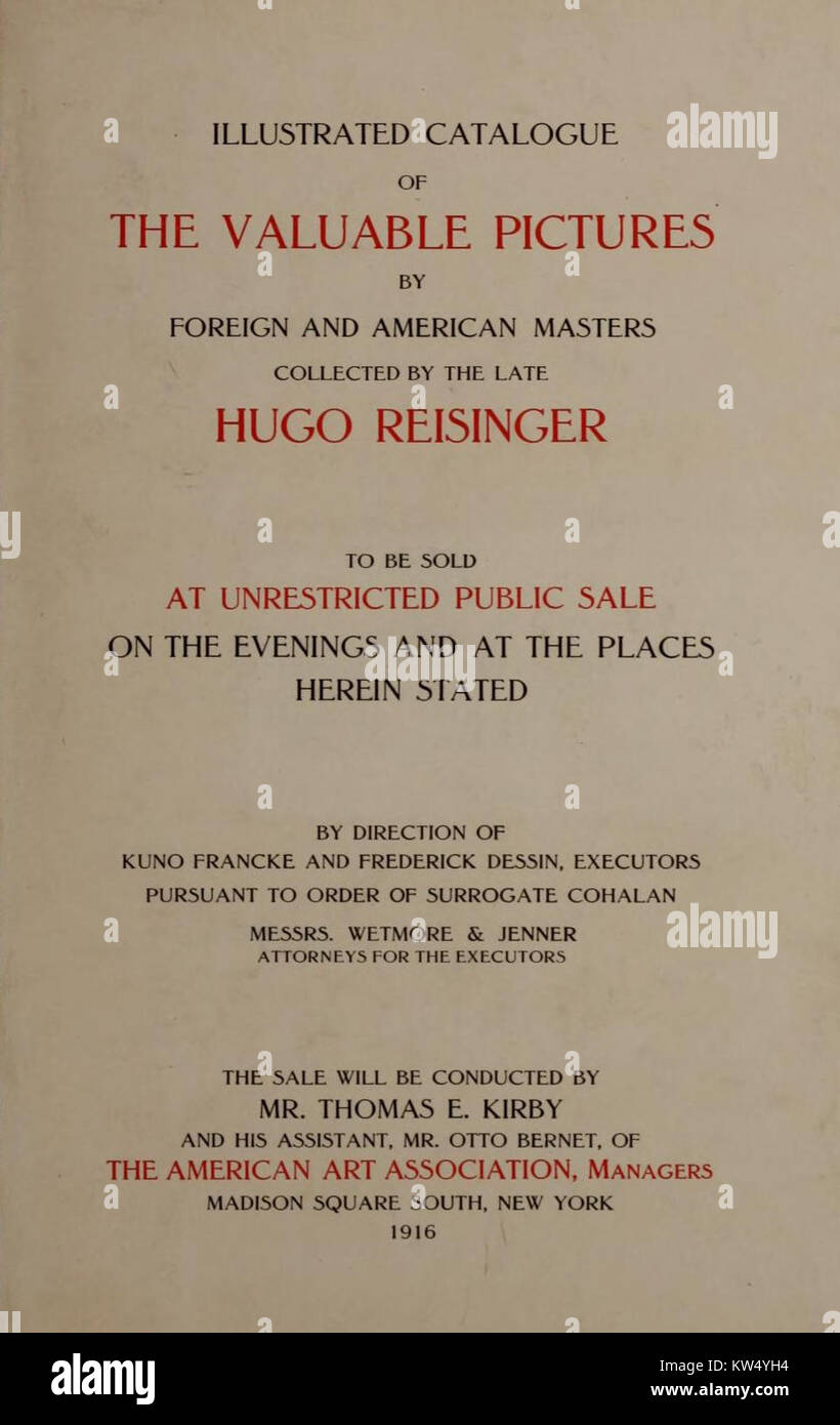 Questo catalogo illustrato, pubblicato nel 1916, espone una collezione di opere d'arte di famosi maestri stranieri e americani. Il catalogo riflette i gusti culturali e le tendenze artistiche dei primi anni del XX secolo, in particolare a New York. Foto Stock