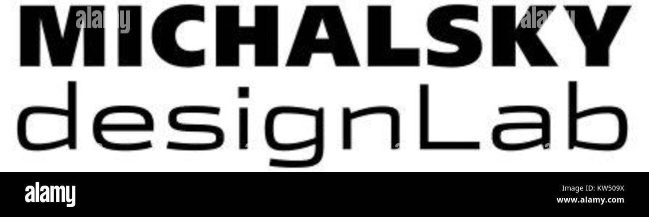Il logo di MICHALSKY DESIGNLAB, che riflette la filosofia di design moderna e innovativa del marchio. Il logo rappresenta la natura creativa e di tendenza dello studio di design. Foto Stock