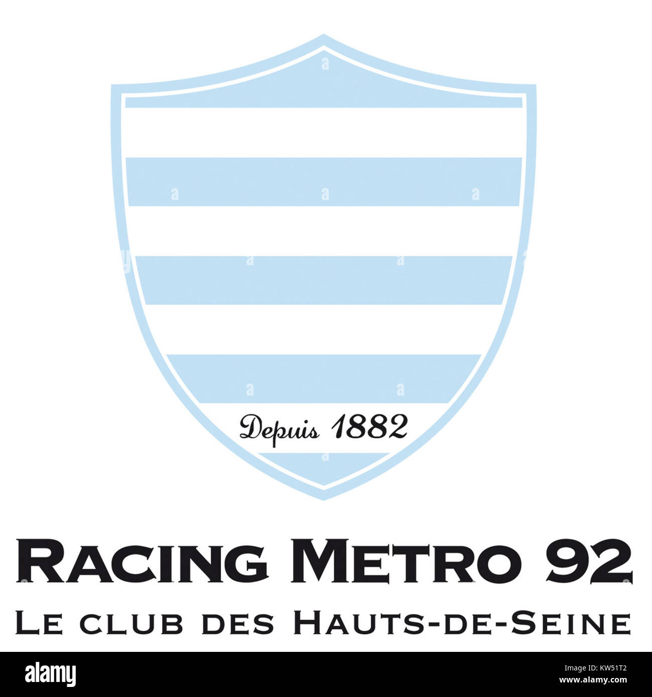 Il logo del Racing Metro 92, un club di rugby professionistico francese, rappresenta l'identità e il marchio del club. Racing Metro 92 ha una storia di successo competitivo nella Top 14 del rugby a 13 francese, simboleggiato dal suo logo distintivo. Foto Stock