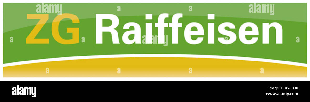 Il logo ZG Raiffeisen del 2012, disegnato in colori RGB con ombreggiatura, rappresenta il marchio di questa cooperativa finanziaria nel settore bancario. Foto Stock
