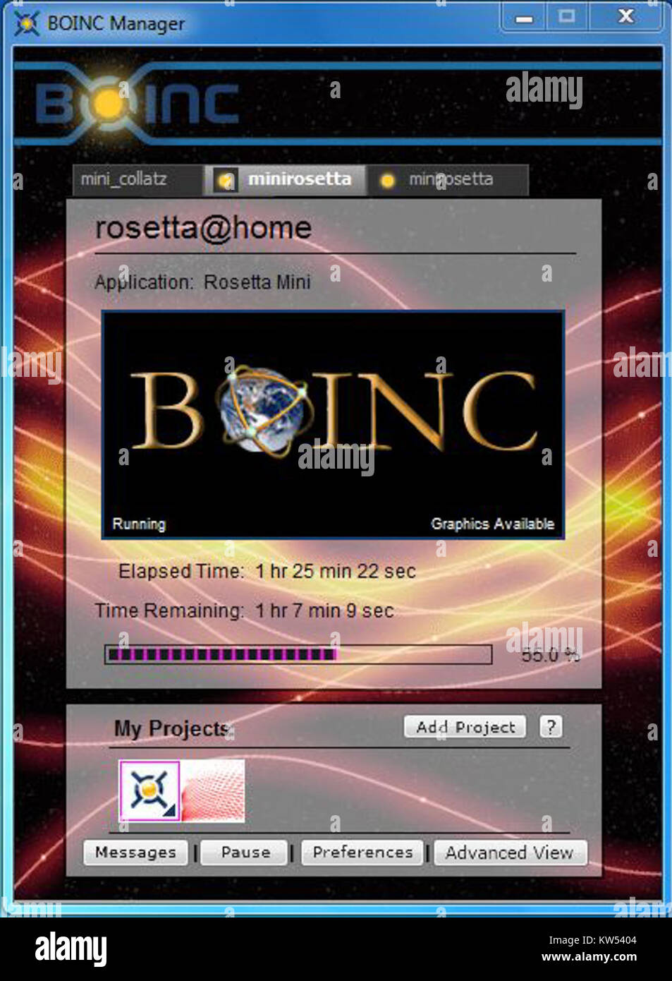 BOINC (Berkeley Open Infrastructure for Network Computing) è una piattaforma software open source che consente il volontariato computing. Consente agli individui di contribuire alla ricerca scientifica donando la potenza di elaborazione inutilizzata del loro computer per progetti in tutto il mondo. Foto Stock