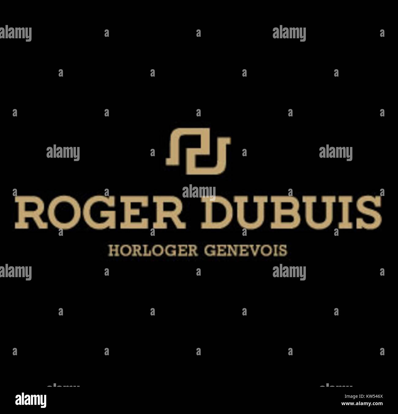 Il logo Roger Dubuis rappresenta il marchio di lusso dell'orologeria svizzera, noto per i suoi design all'avanguardia di fascia alta. Il logo è un segno distintivo dell'attenzione del marchio alla precisione e alla maestria artigianale nell'orologia. Foto Stock